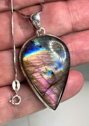 Grade A - Rare Pink Labradorite and Silver Pendant (UV4444)