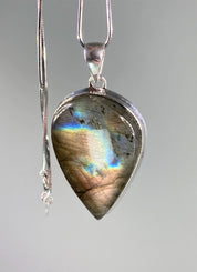 Grade A - Rare Pink Labradorite and Silver Pendant (UV4444)