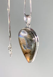 Grade A - Rare Pink Labradorite and Silver Pendant (UV4444)