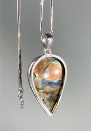 Grade A - Rare Pink Labradorite and Silver Pendant (UV4444)