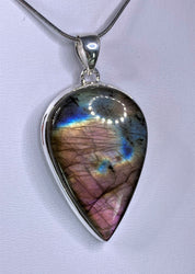 Grade A - Rare Pink Labradorite and Silver Pendant (UV4444)