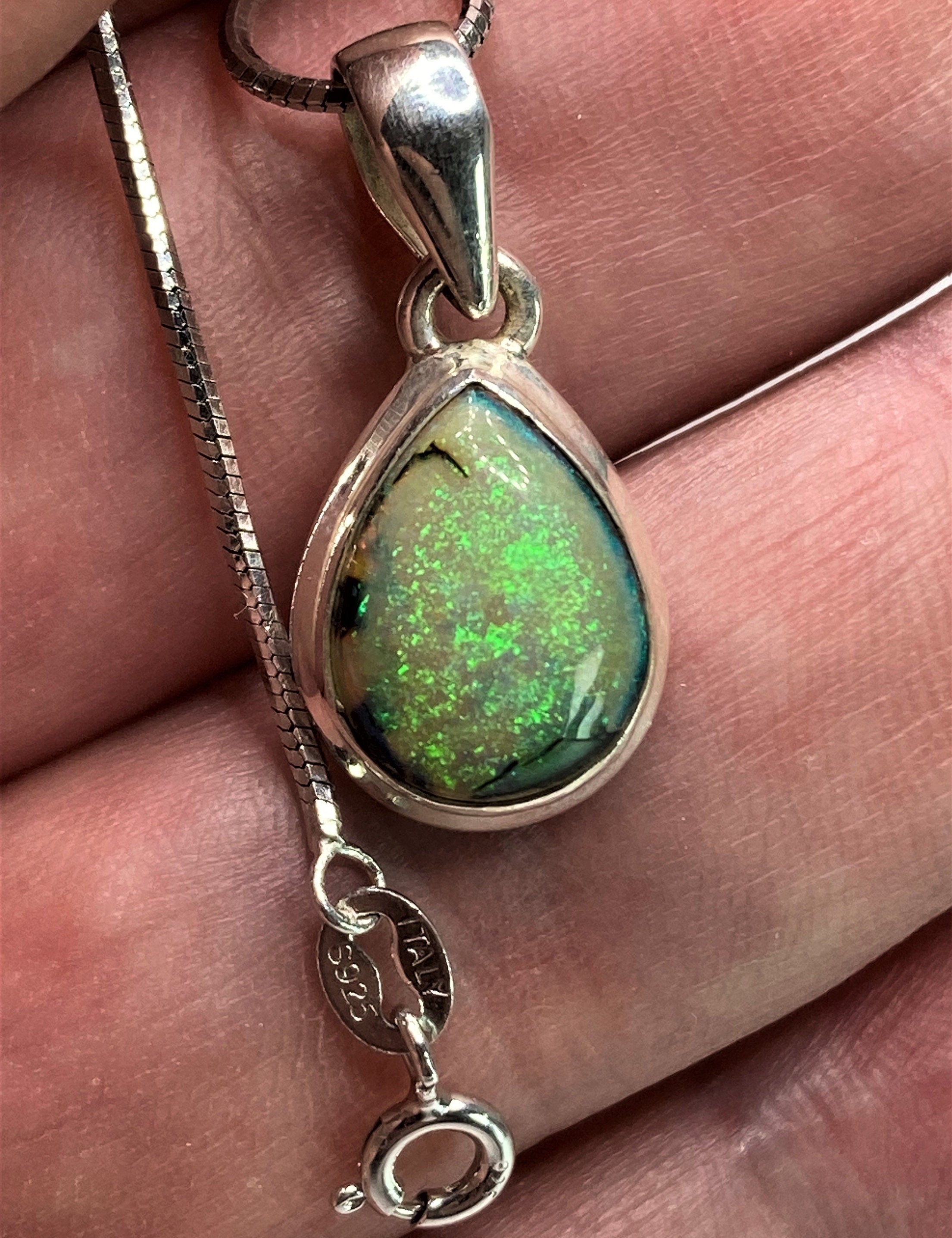 Sterling (Monarch) Opal and Silver Pendant (UV406)