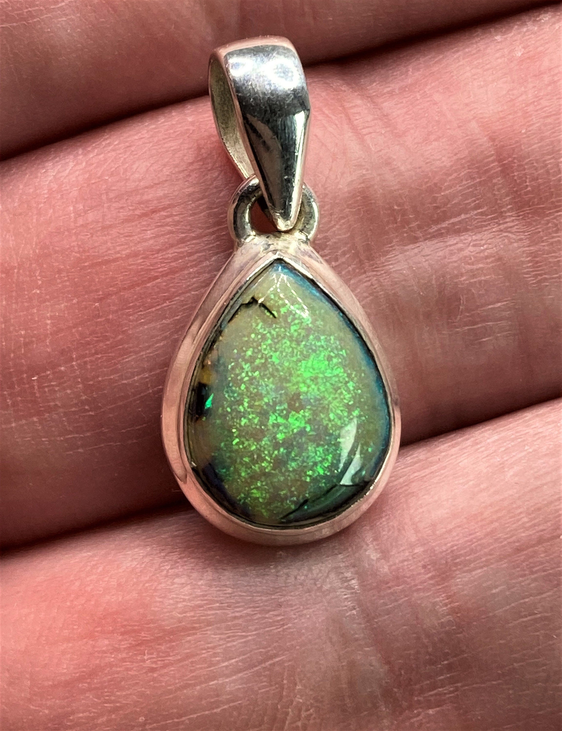 Sterling (Monarch) Opal and Silver Pendant (UV406)