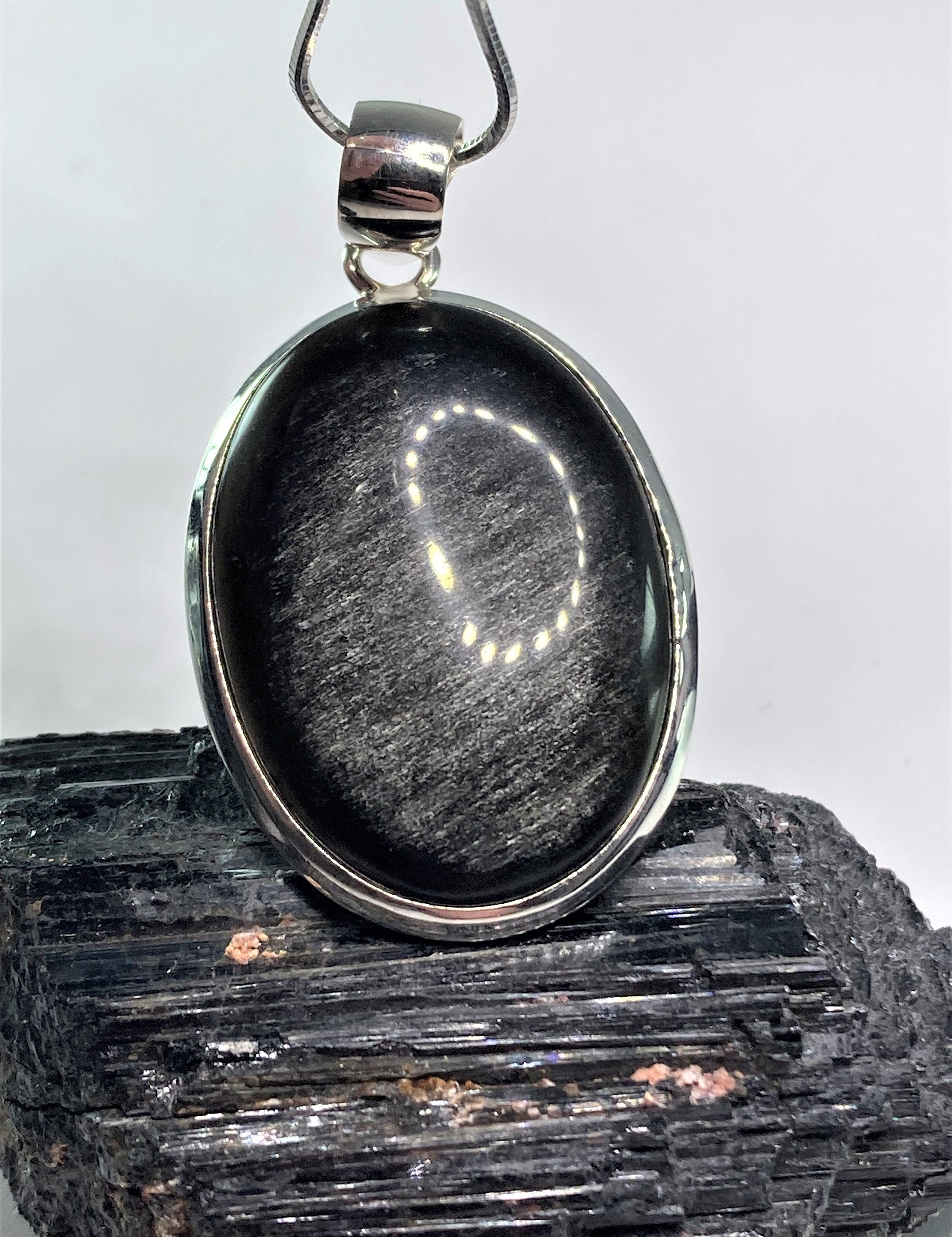 AAA - Black Obsidian and Silver Pendant (M09)