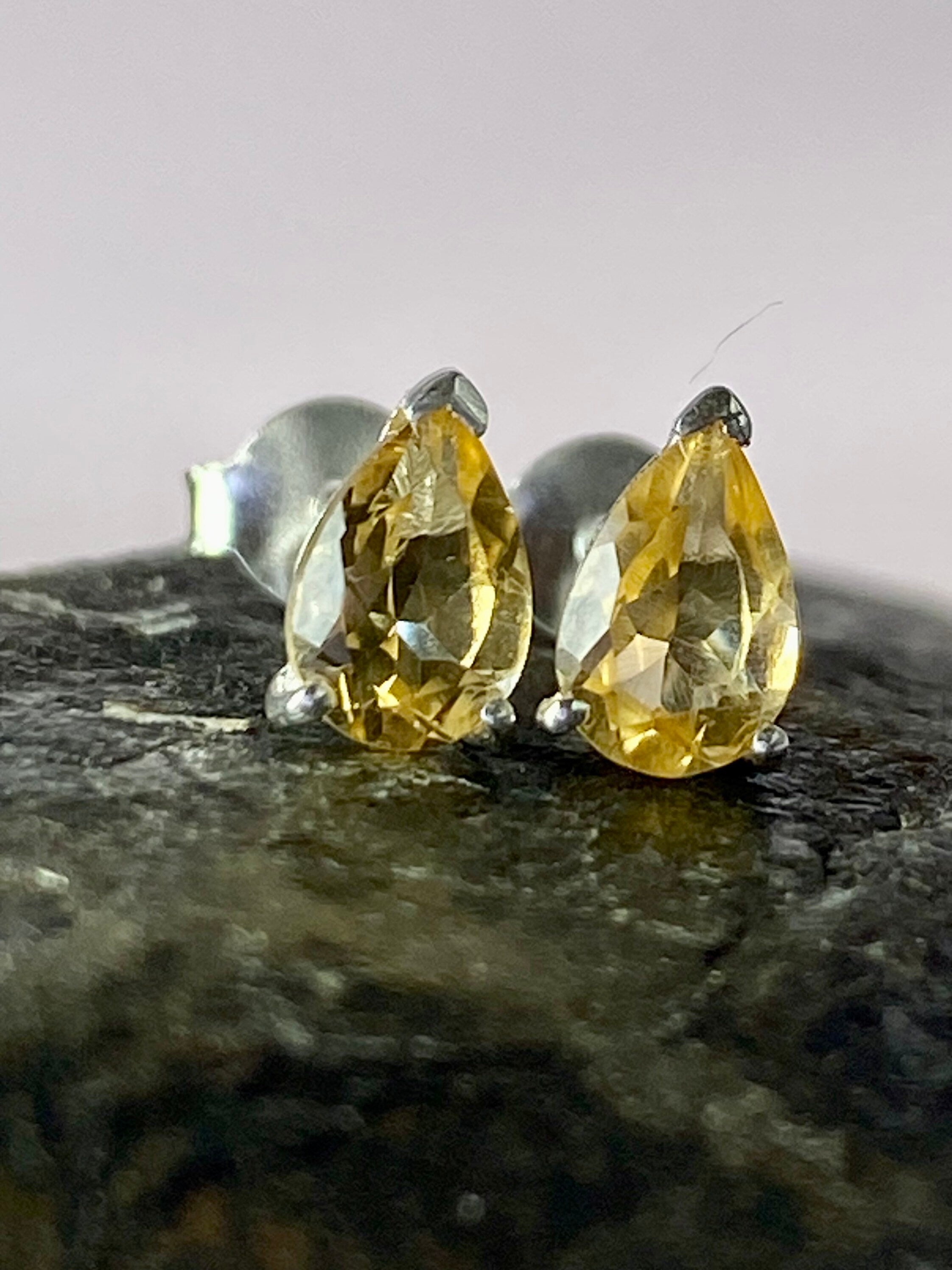 Marquise cut Citrine and Sterling Silver Studs UV