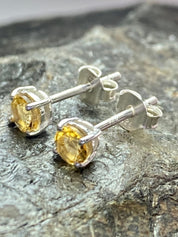 Round-cut Citrine and Sterling Silver Studs UV