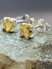 Round-cut Citrine and Sterling Silver Studs UV