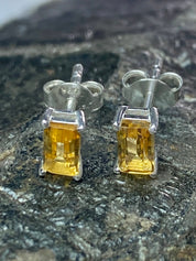 Baguette-cut Citrine and Sterling Silver Studs UV