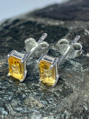 Baguette-cut Citrine and Sterling Silver Studs UV