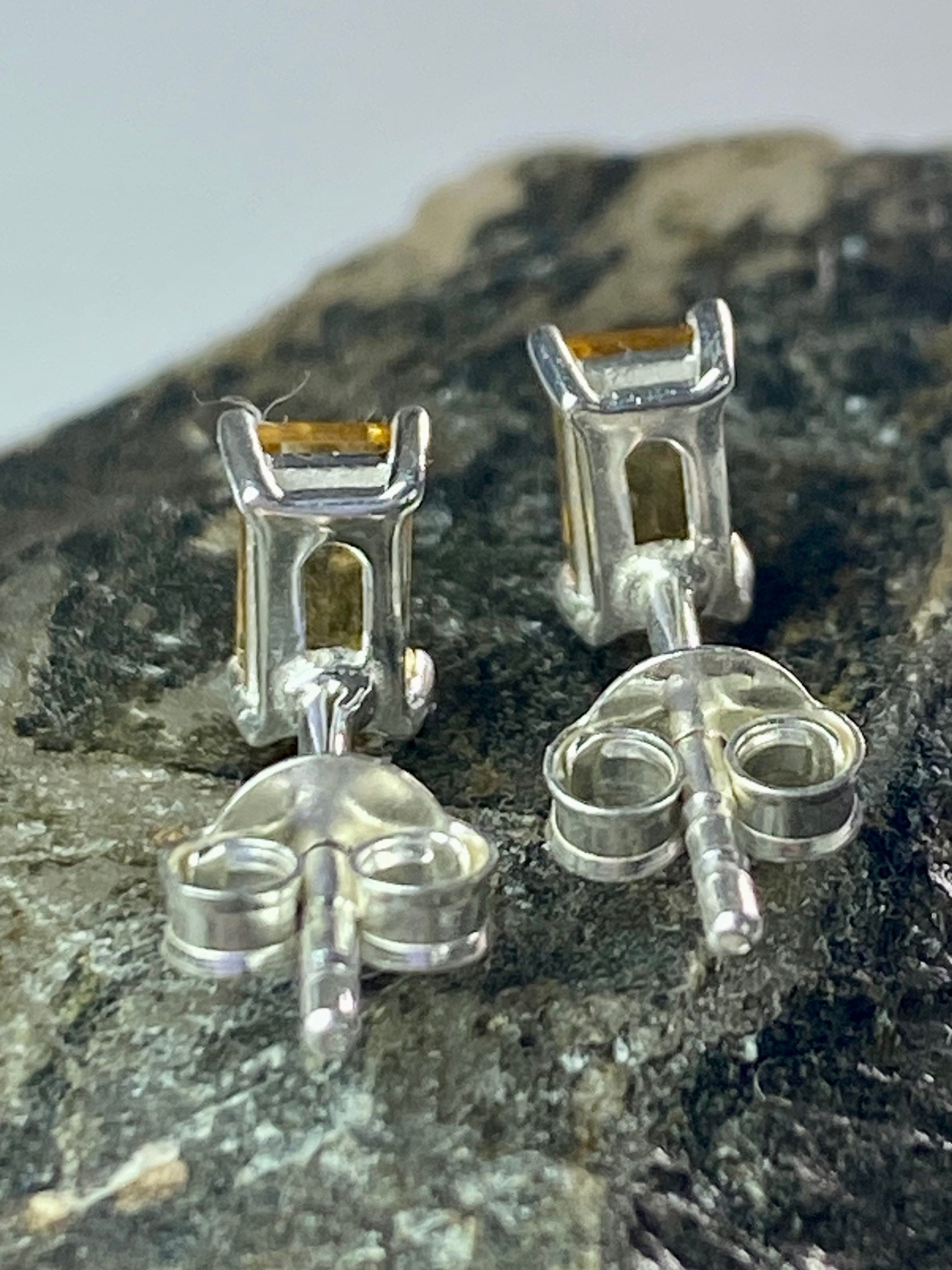 Baguette-cut Citrine and Sterling Silver Studs UV