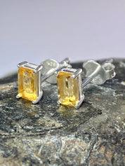 Baguette-cut Citrine and Sterling Silver Studs UV