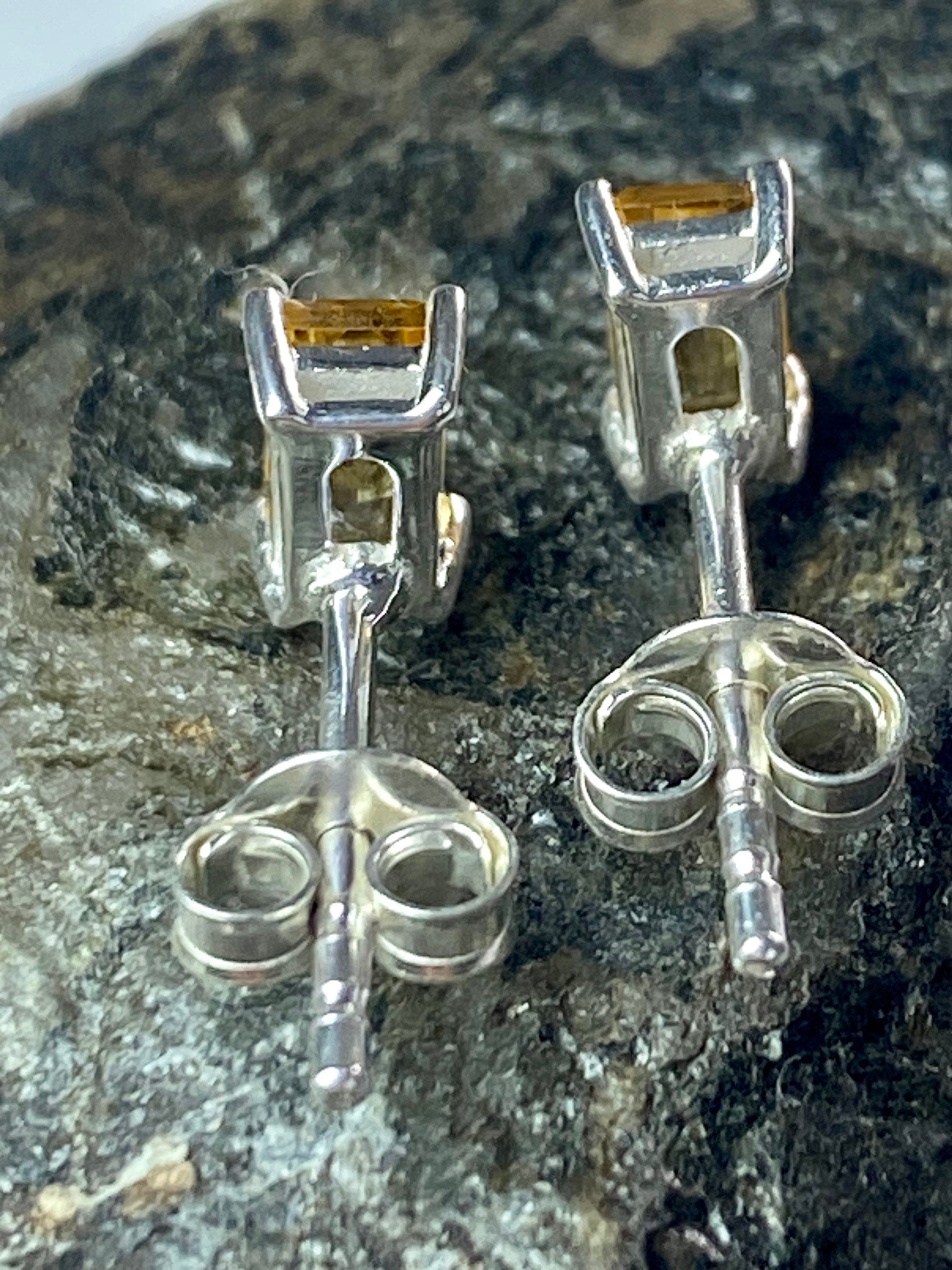 Baguette-cut Citrine and Sterling Silver Studs UV