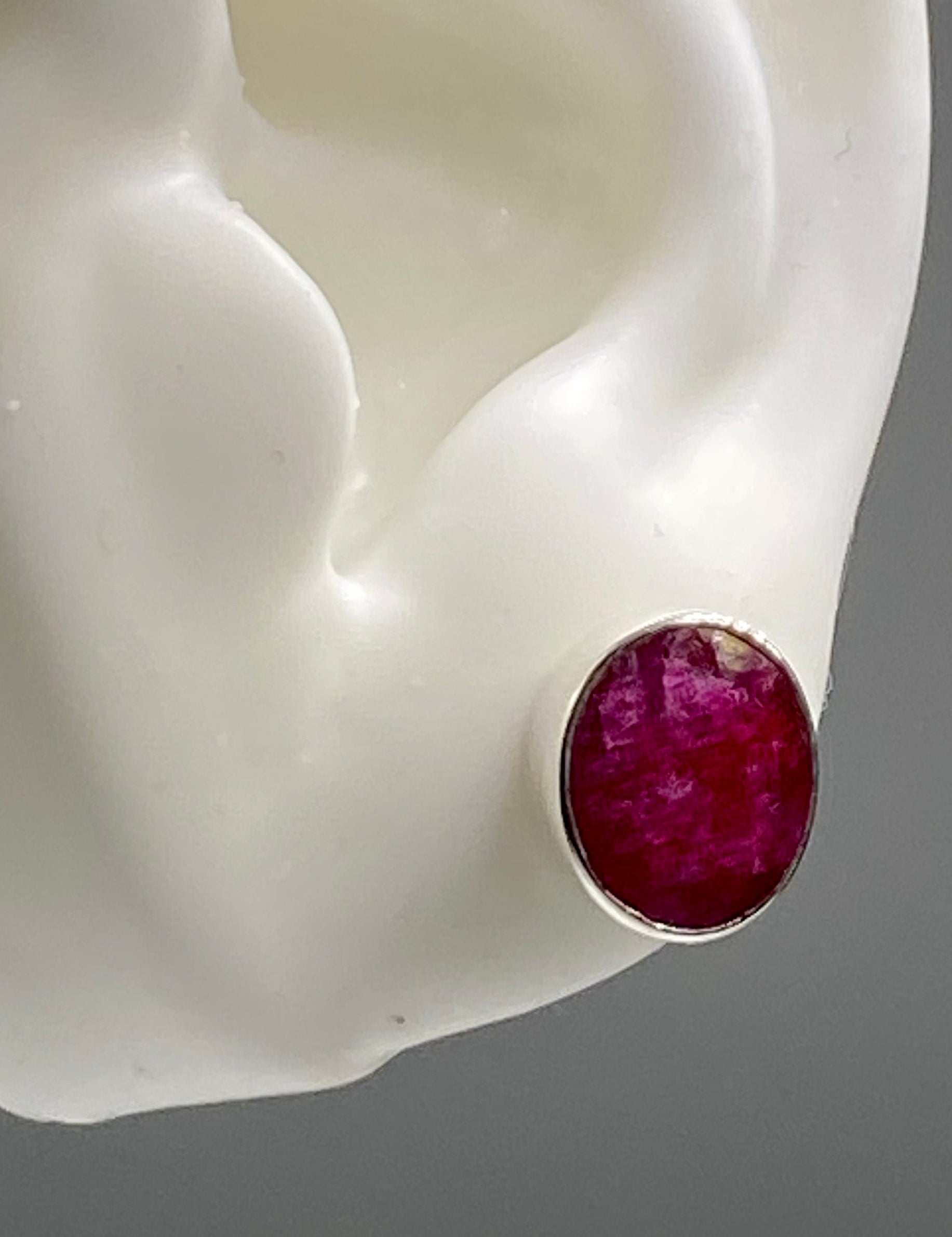 Raw Ruby and Silver Stud Earrings