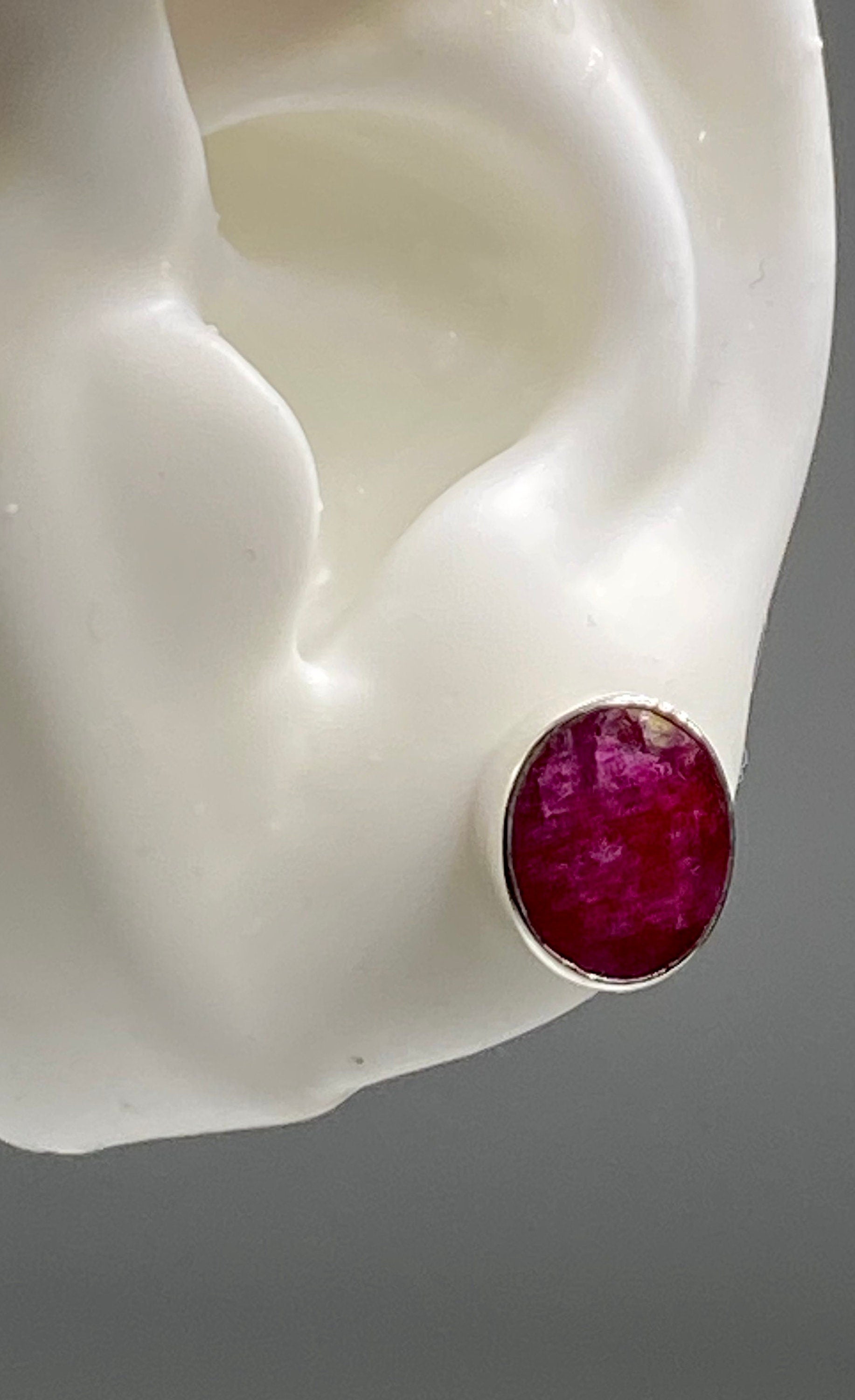 Raw Ruby and Silver Stud Earrings