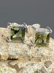 Moldavite Solid Silver Studs