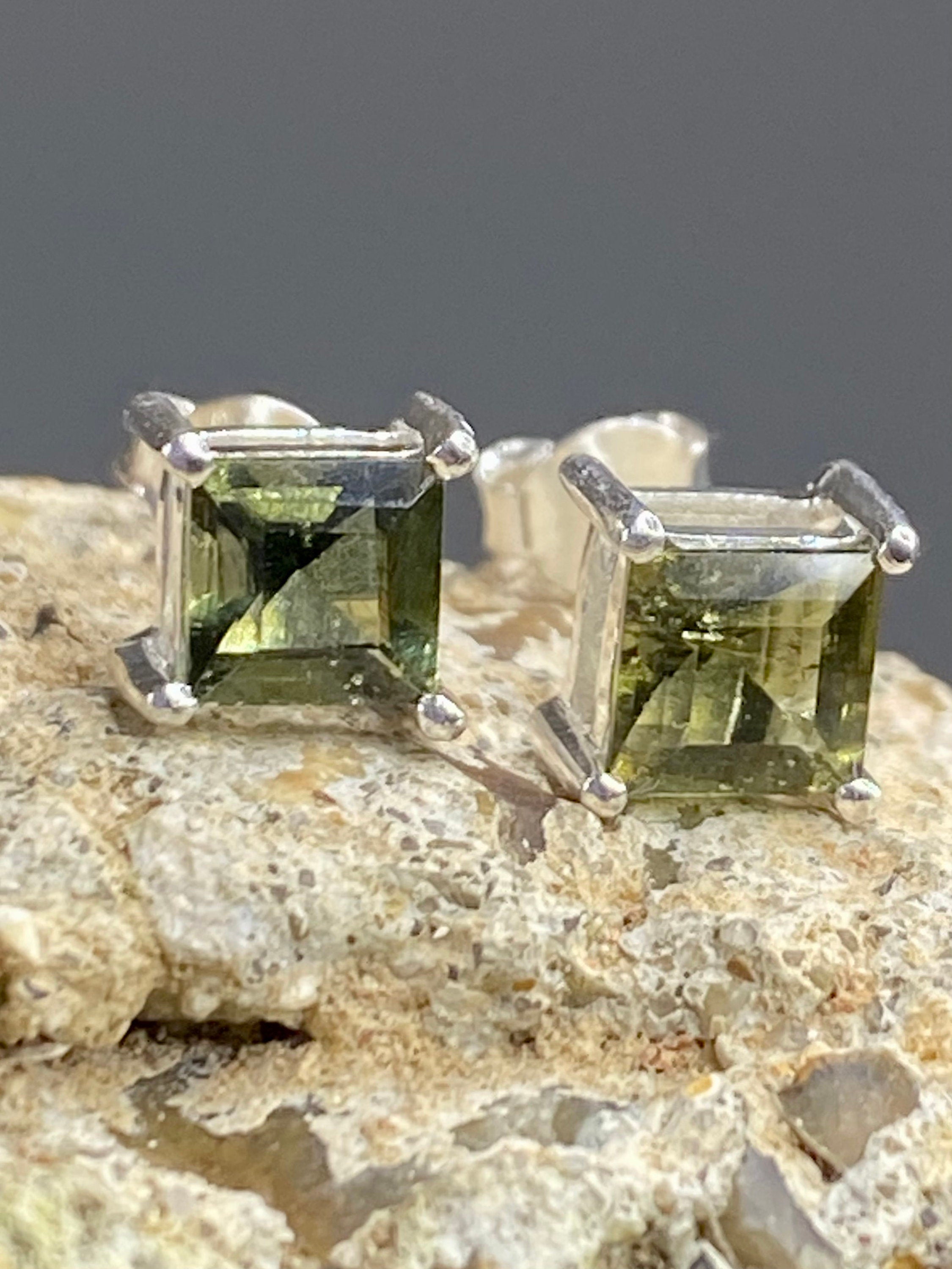 Moldavite Solid Silver Studs