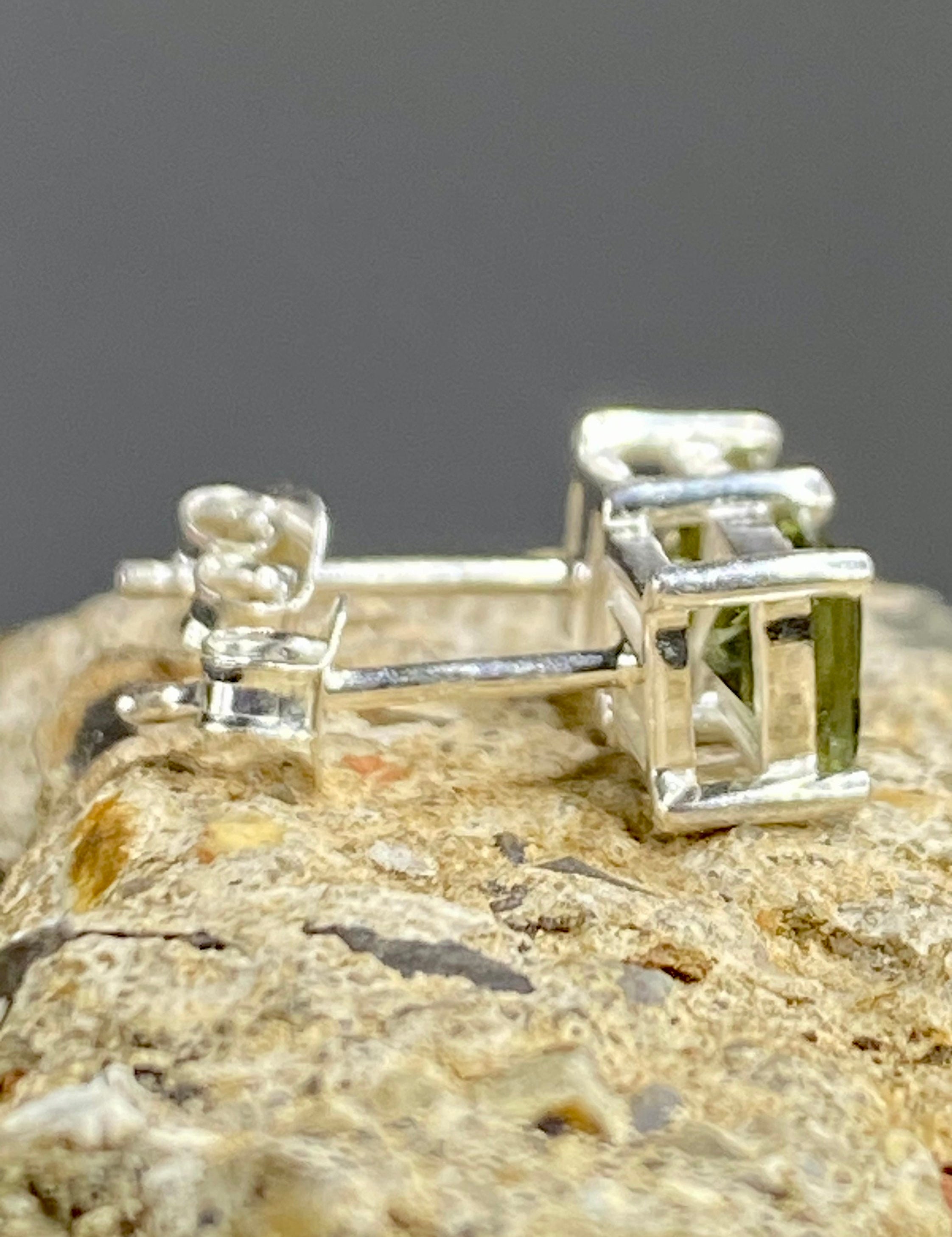 Moldavite Solid Silver Studs