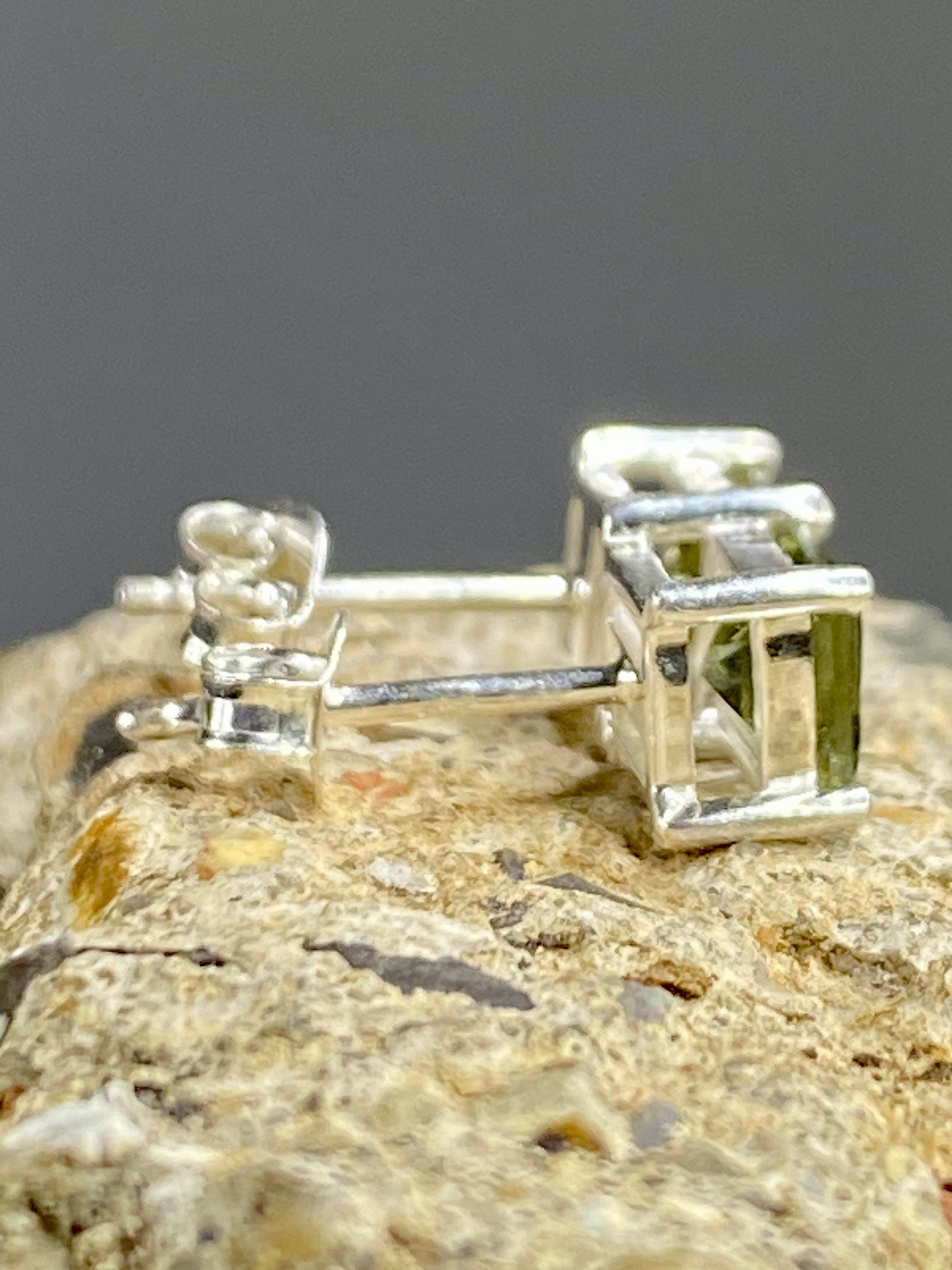 Moldavite Solid Silver Studs