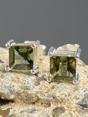 Moldavite Solid Silver Studs