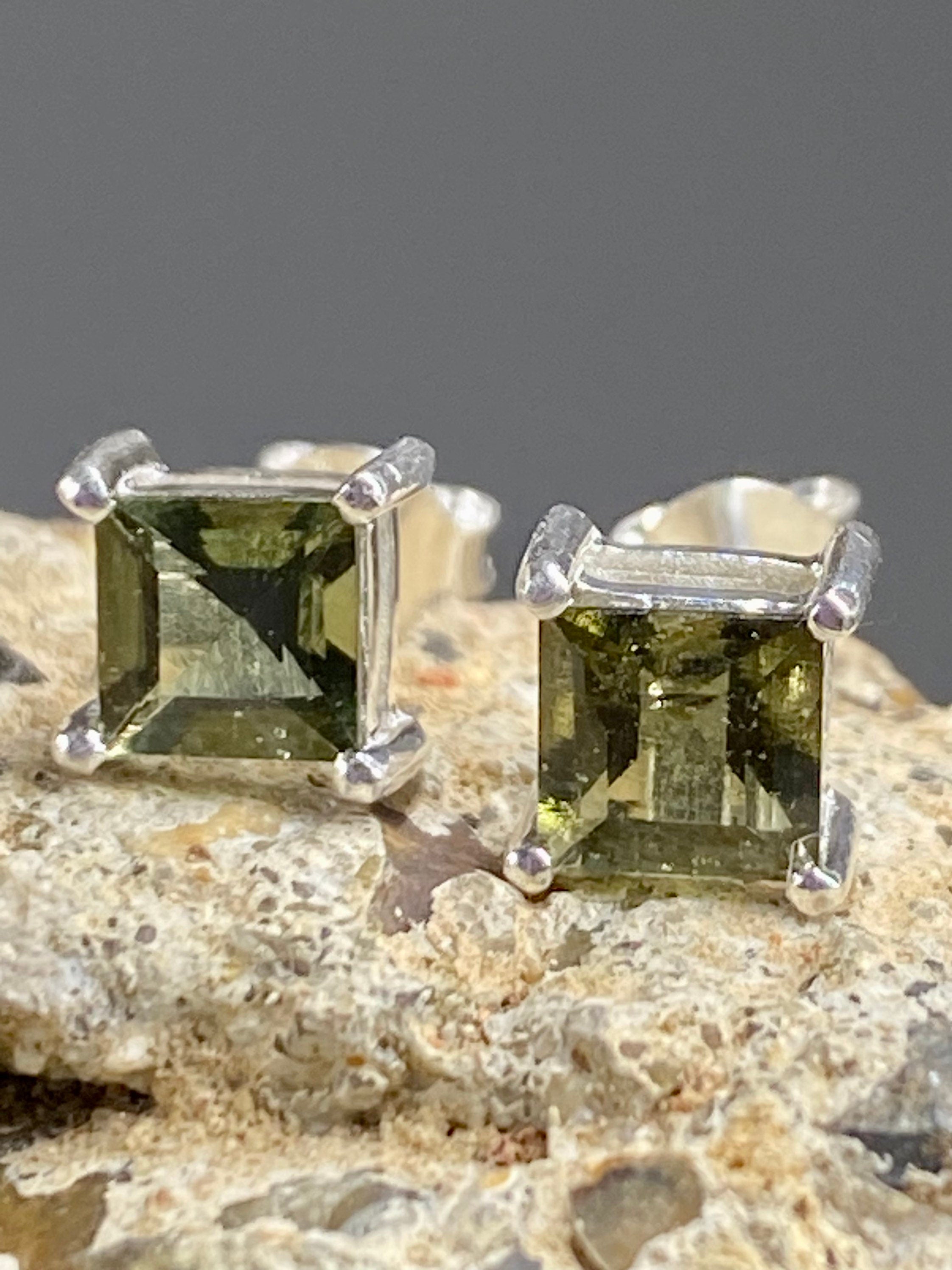 Moldavite Solid Silver Studs