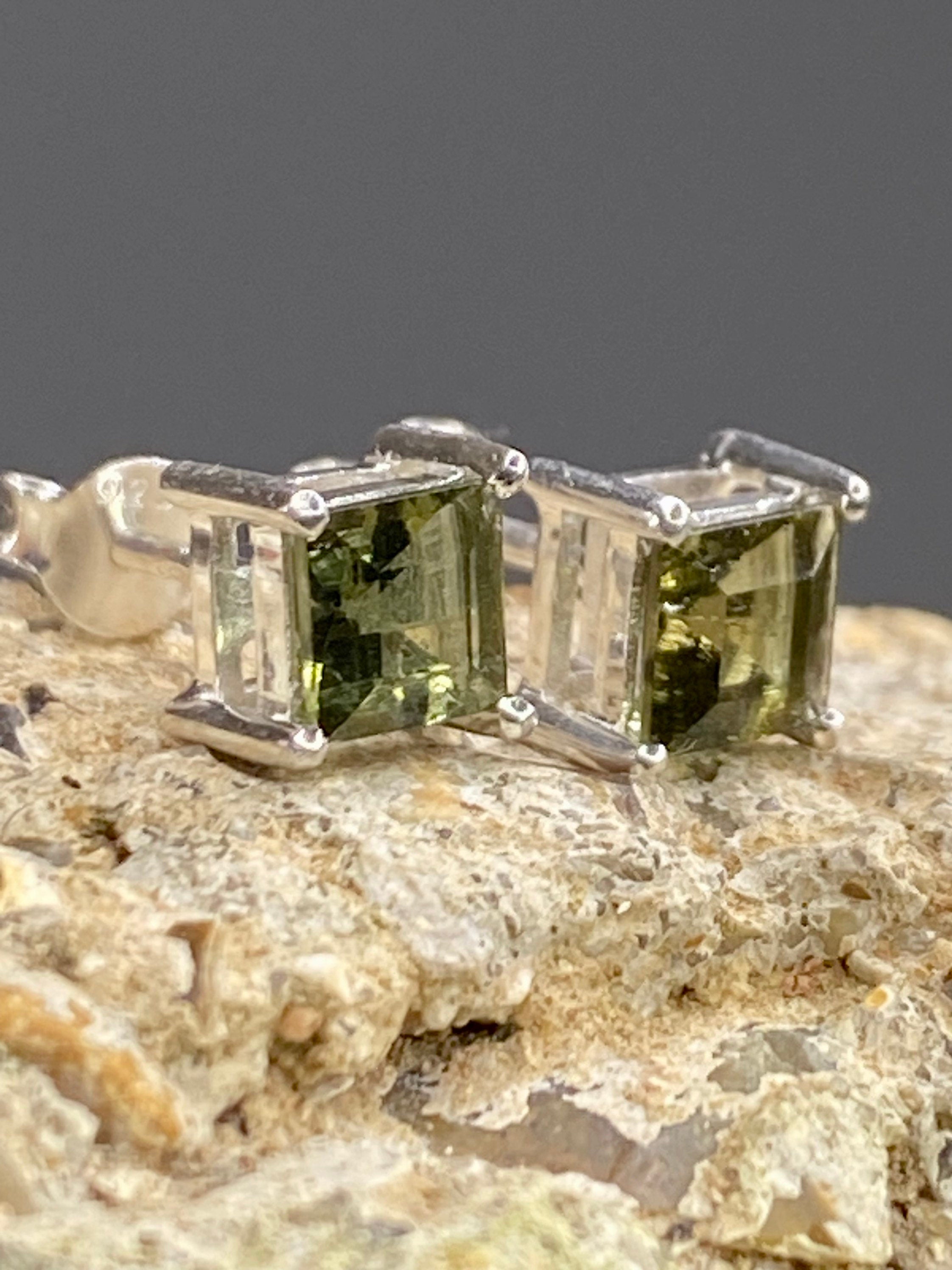 Moldavite Solid Silver Studs