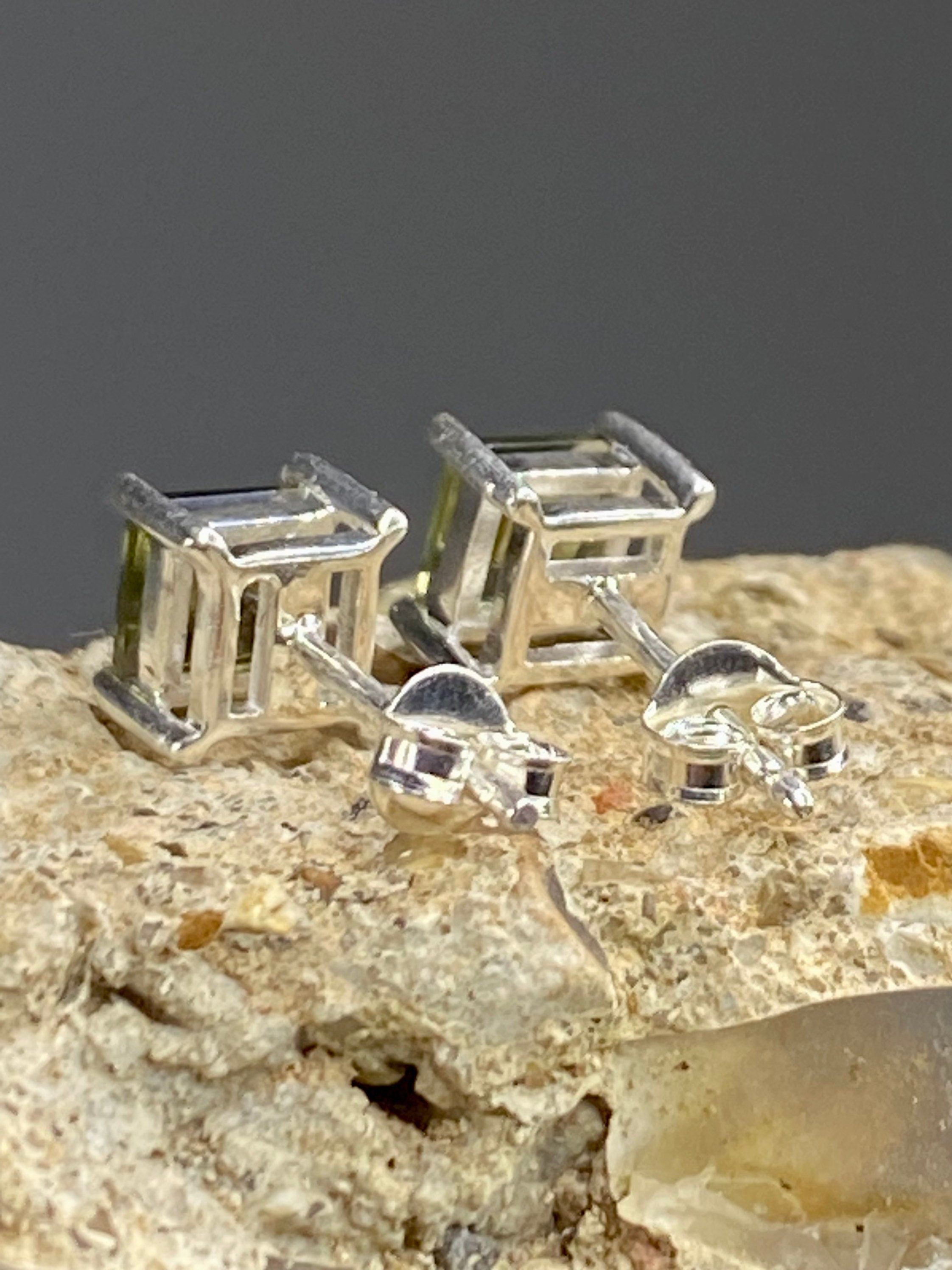 Moldavite Solid Silver Studs