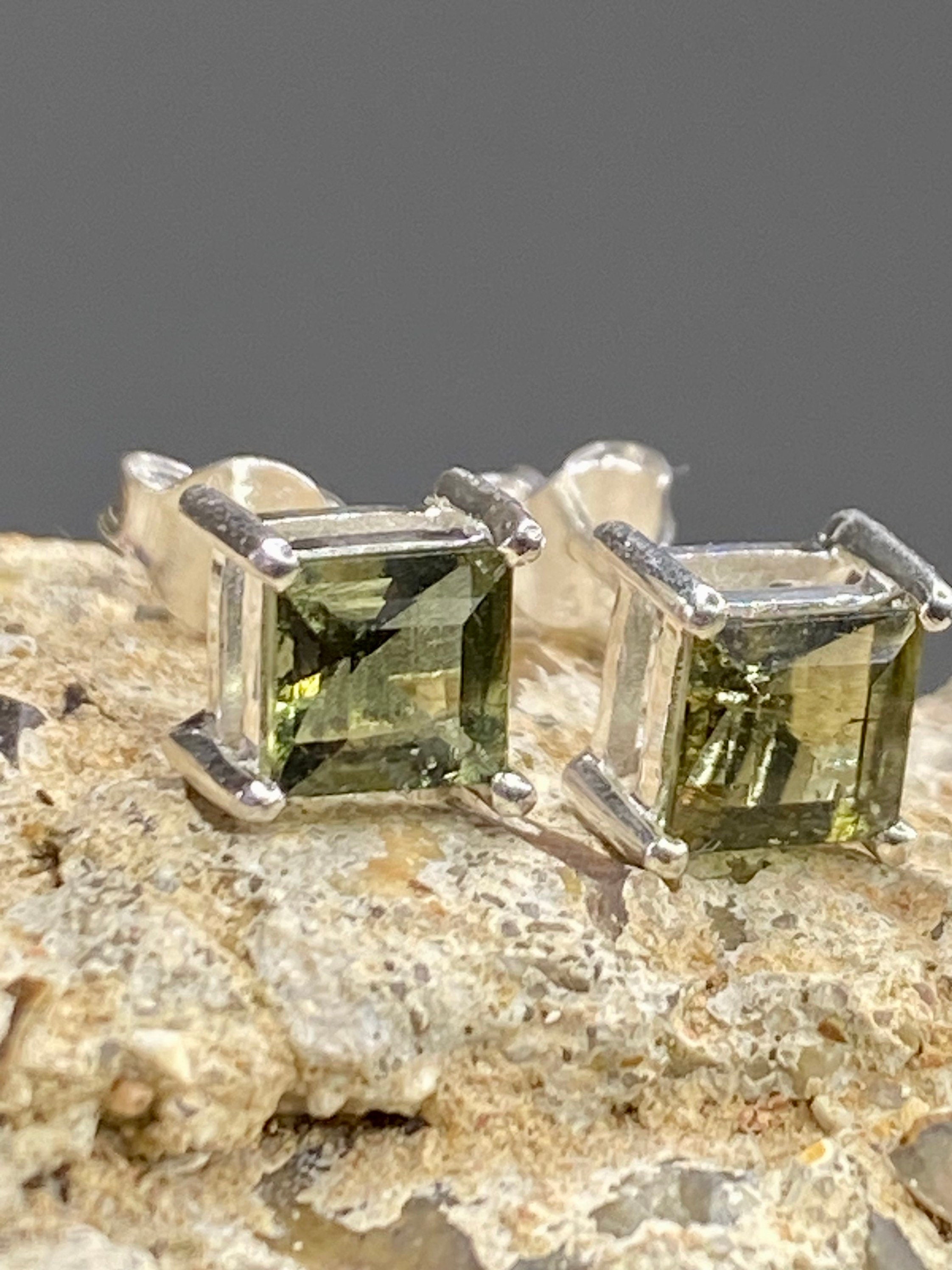 Moldavite Solid Silver Studs