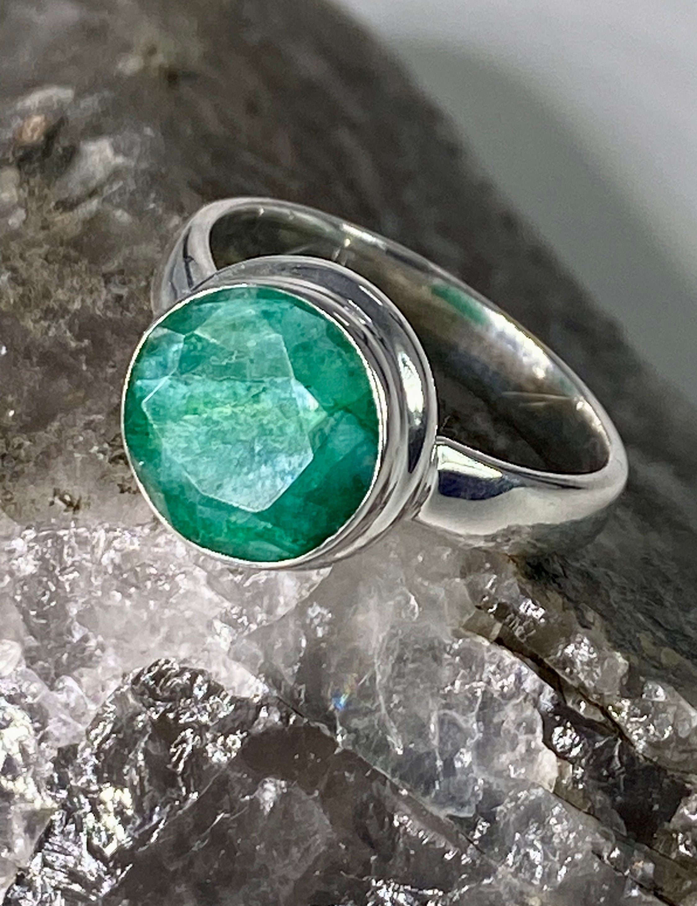 Raw Emerald and 925 Silver Ring