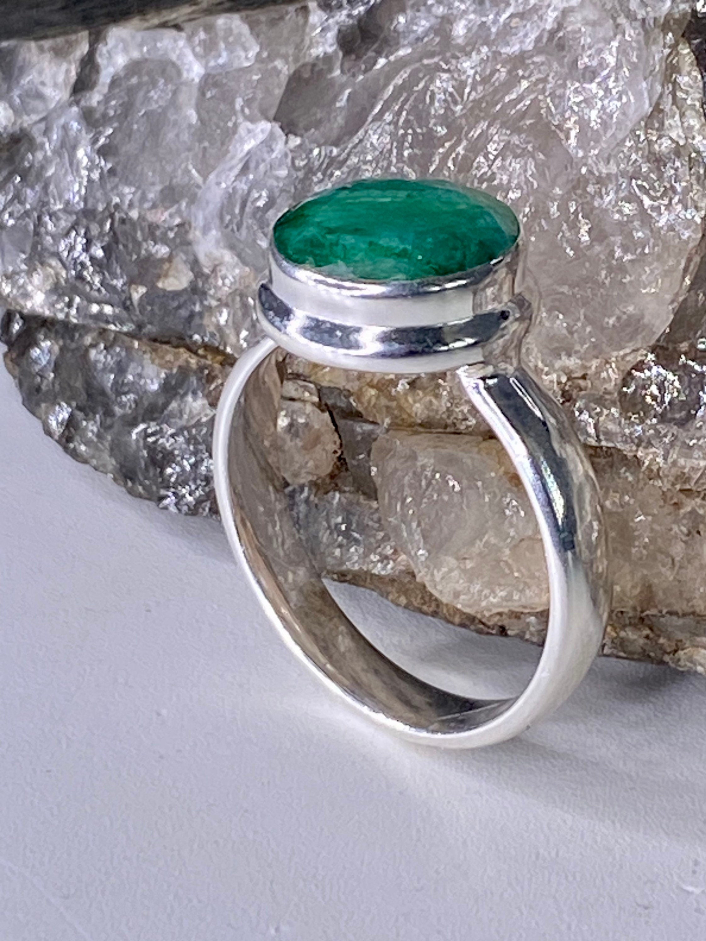 Raw Emerald and 925 Silver Ring