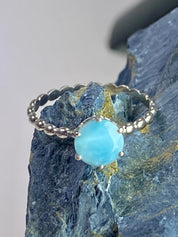 Crown Setting Larimar and 925 Silver Ring