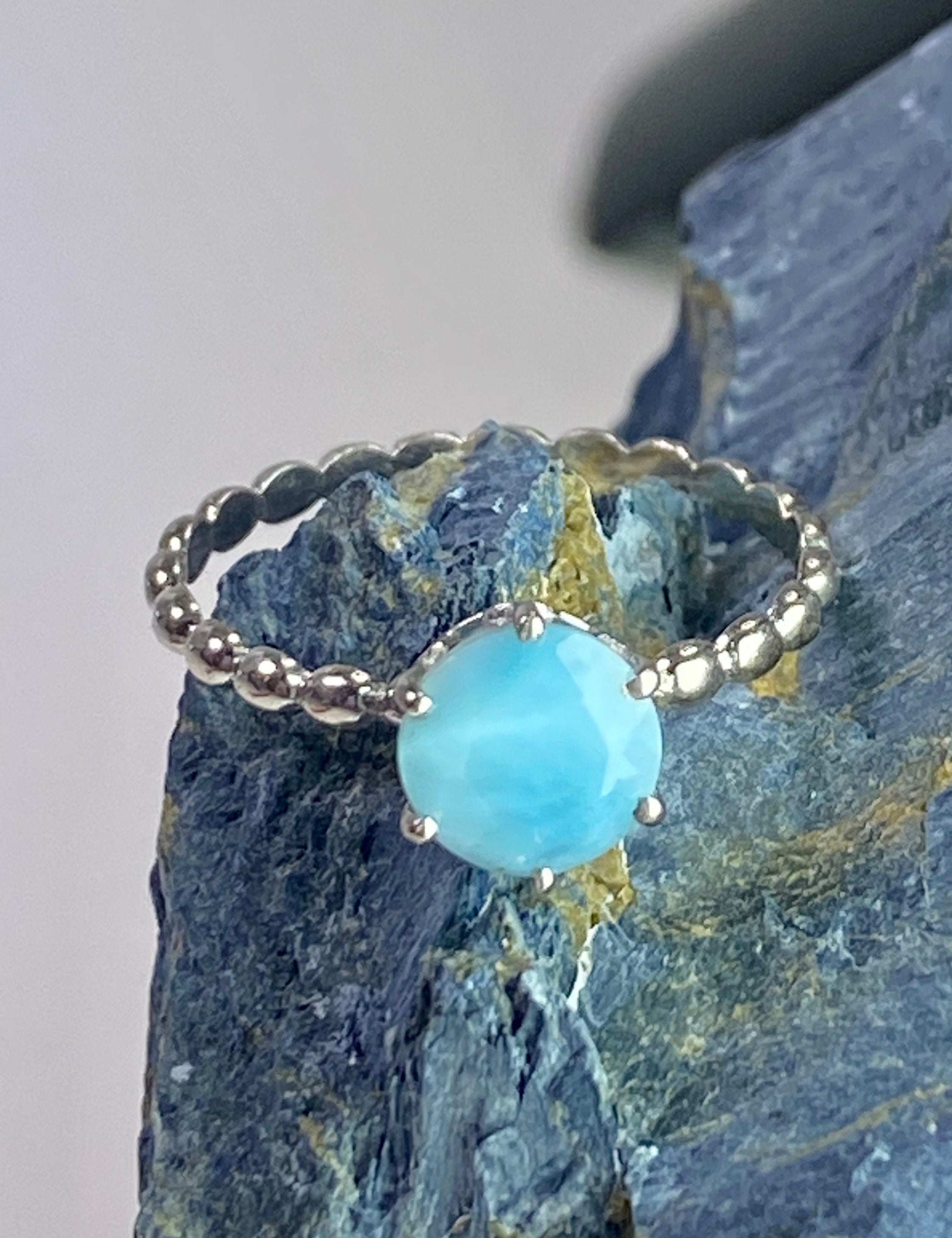 Crown Setting Larimar and 925 Silver Ring