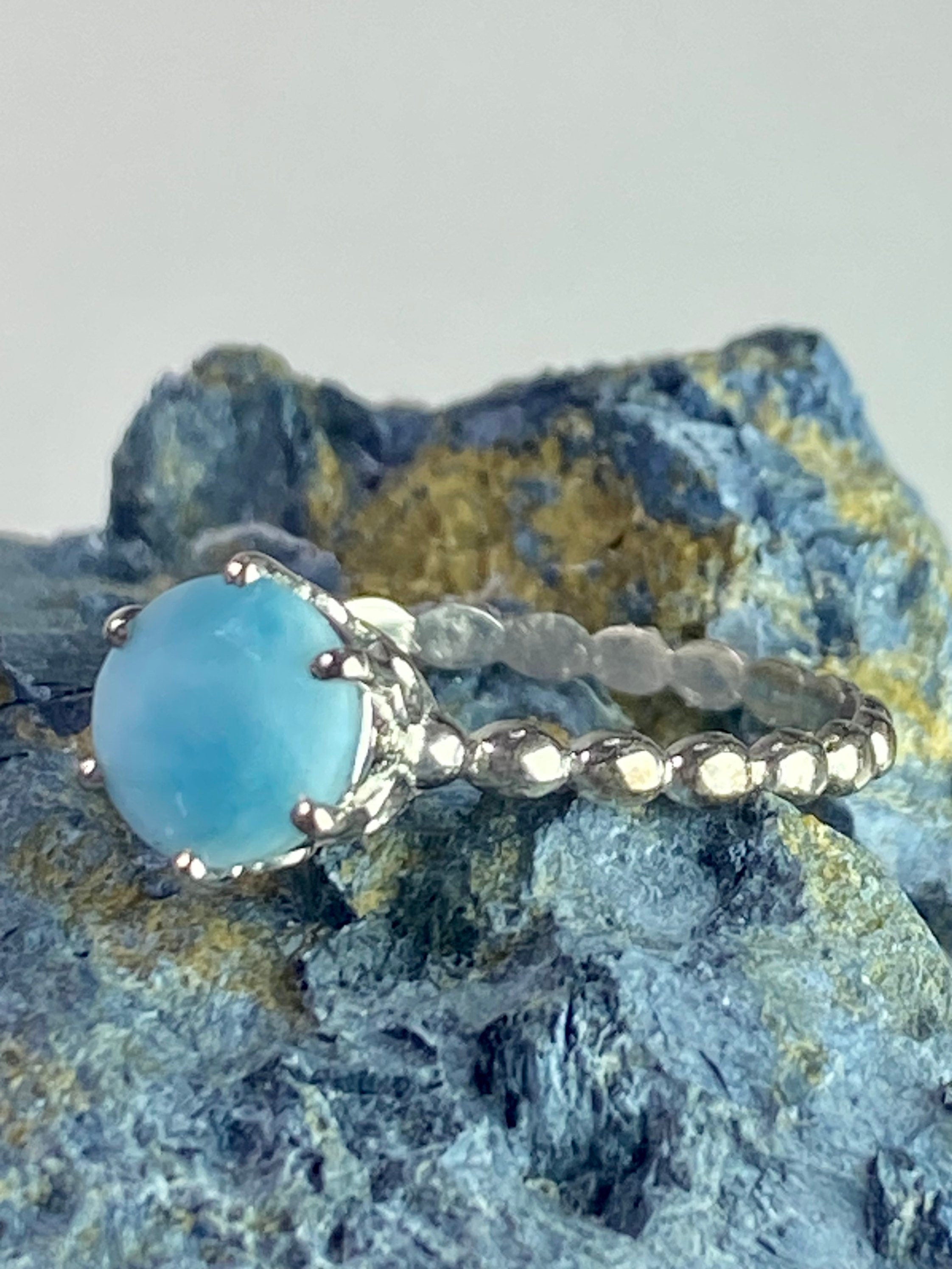 Crown Setting Larimar and 925 Silver Ring