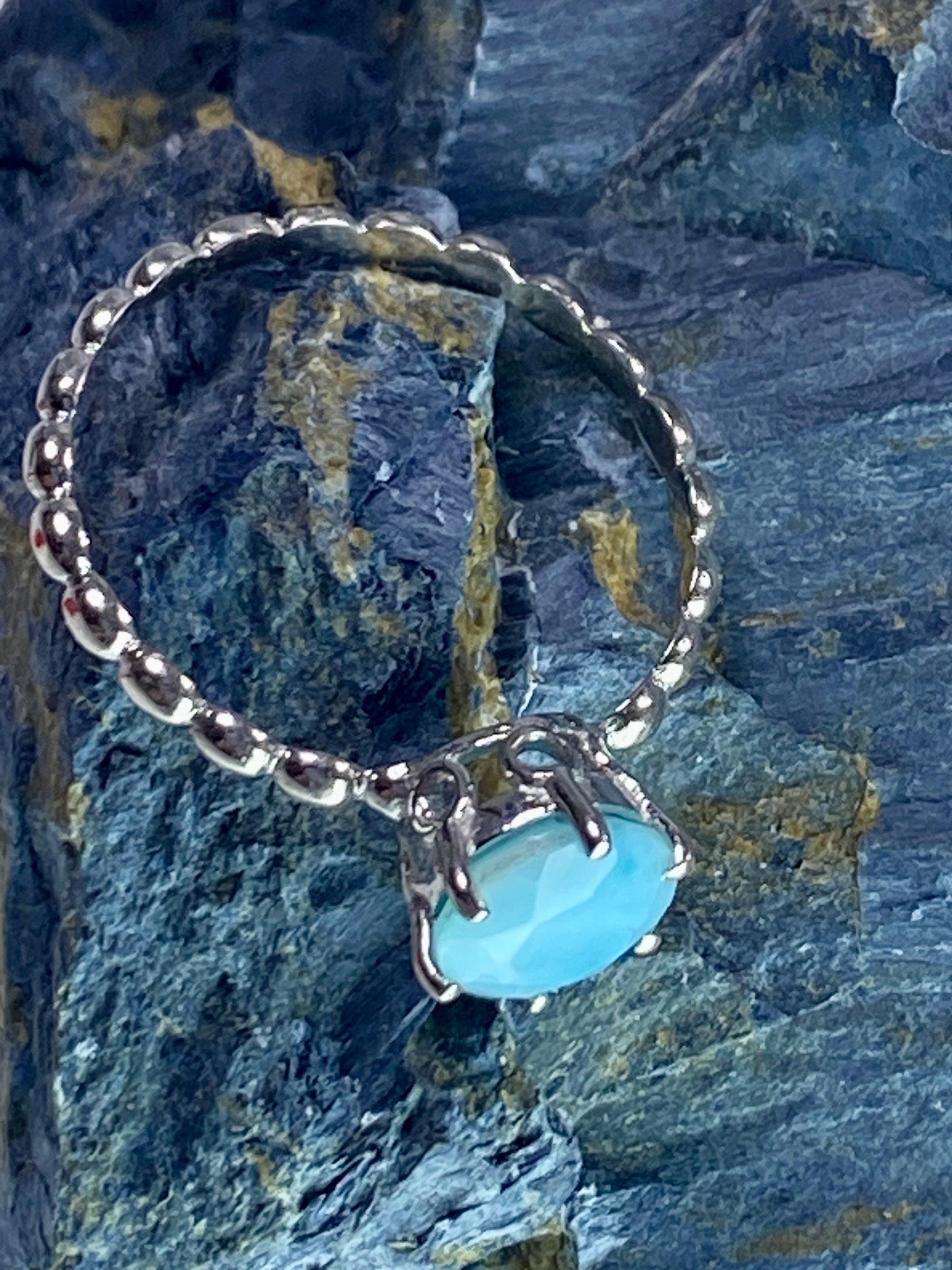 Crown Setting Larimar and 925 Silver Ring