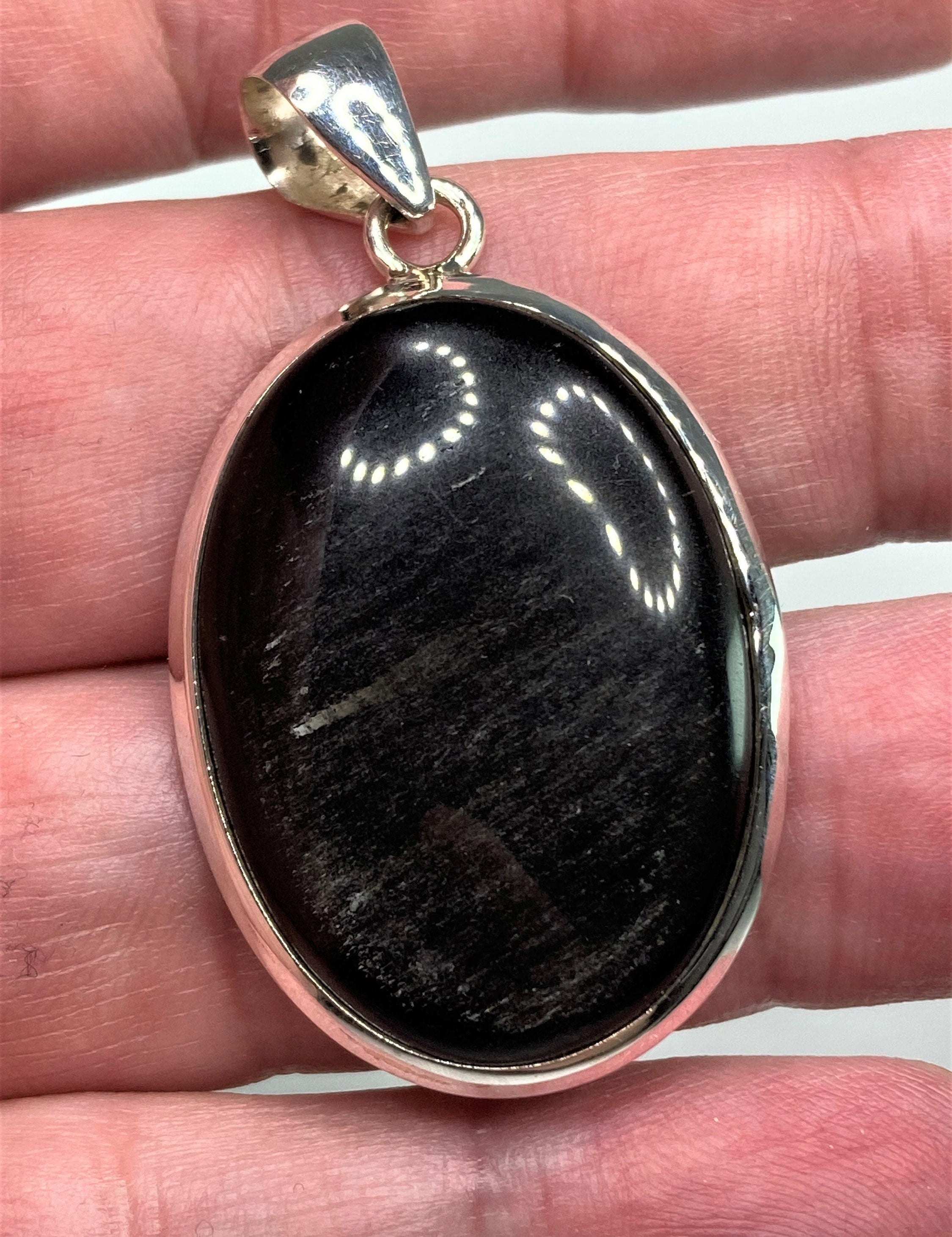 AAA - Black Obsidian and Silver Pendant (M09)