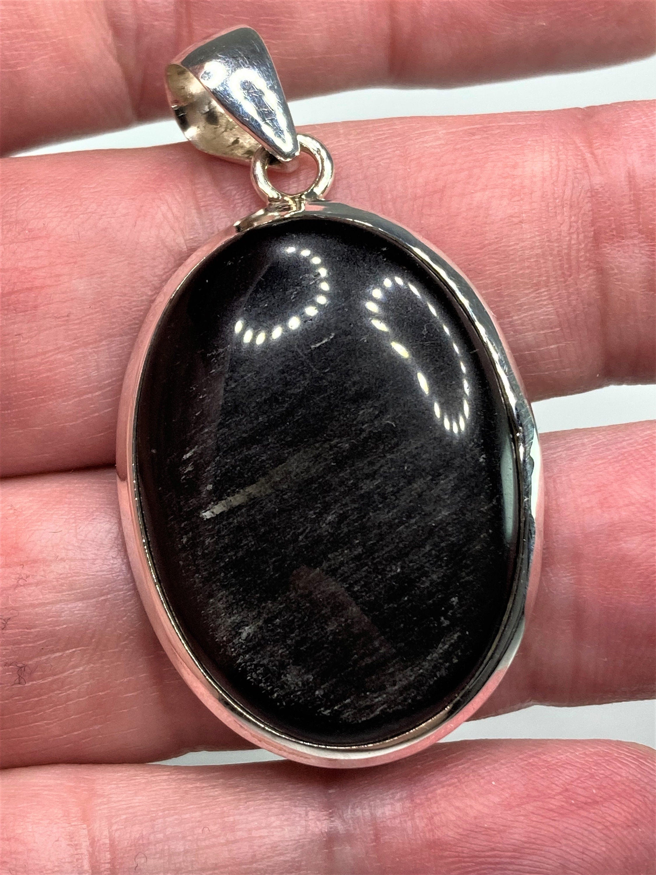 AAA - Black Obsidian and Silver Pendant (M09)