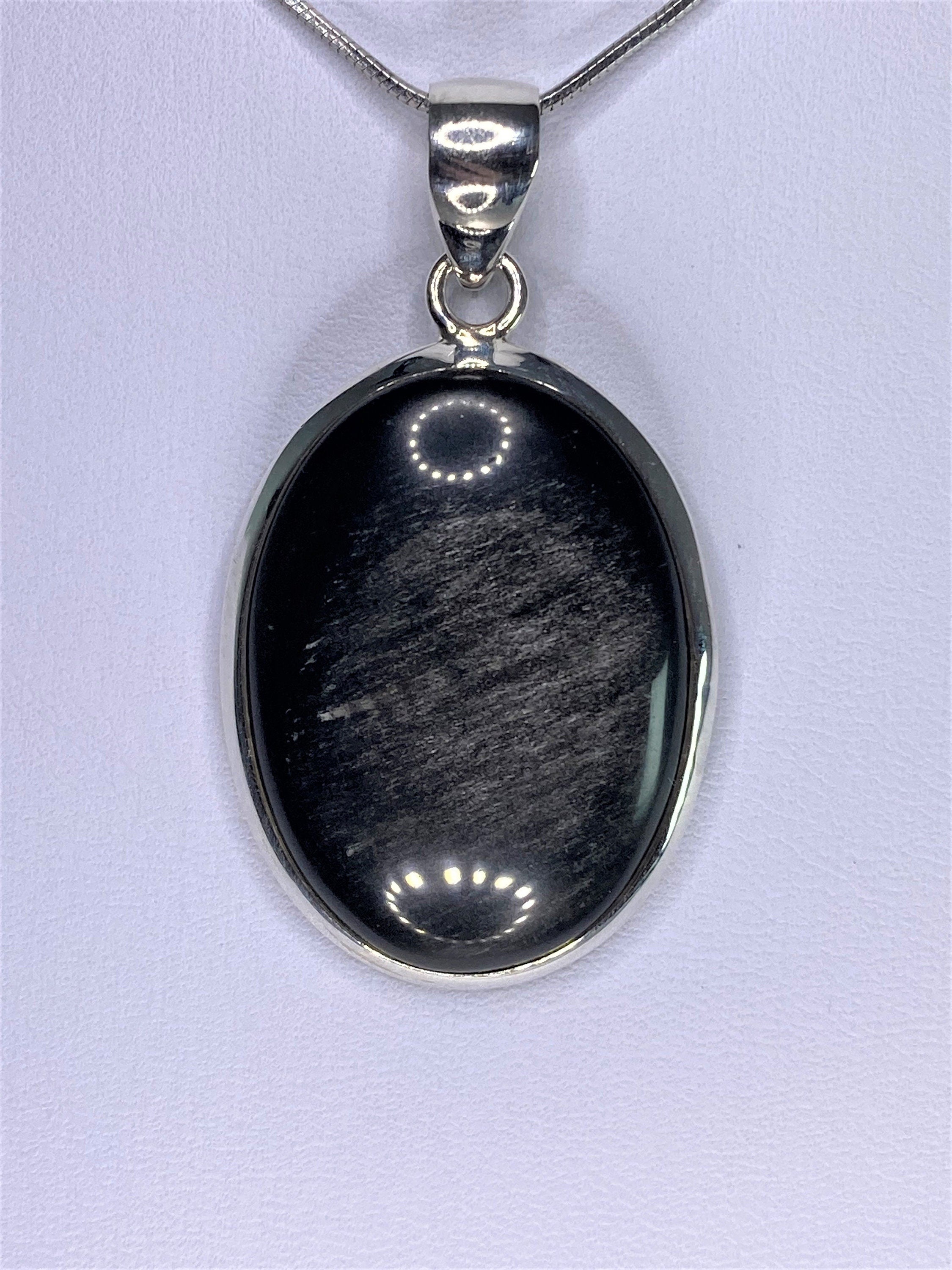 AAA - Black Obsidian and Silver Pendant (M09)