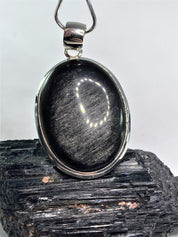 AAA - Black Obsidian and Silver Pendant (M09)