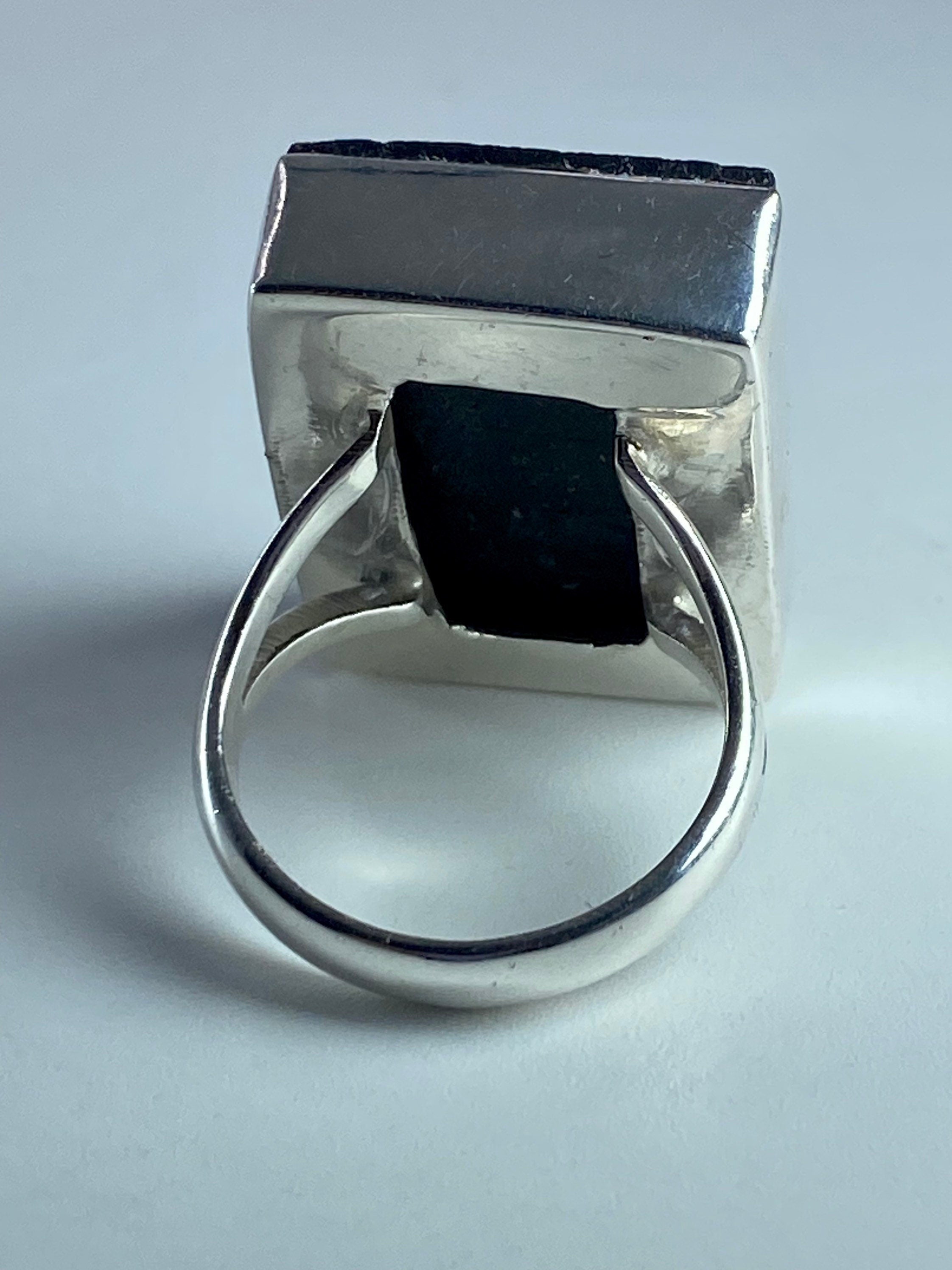 Handmade Chunky Black Tourmaline Sterling Silver Ring - Size 7