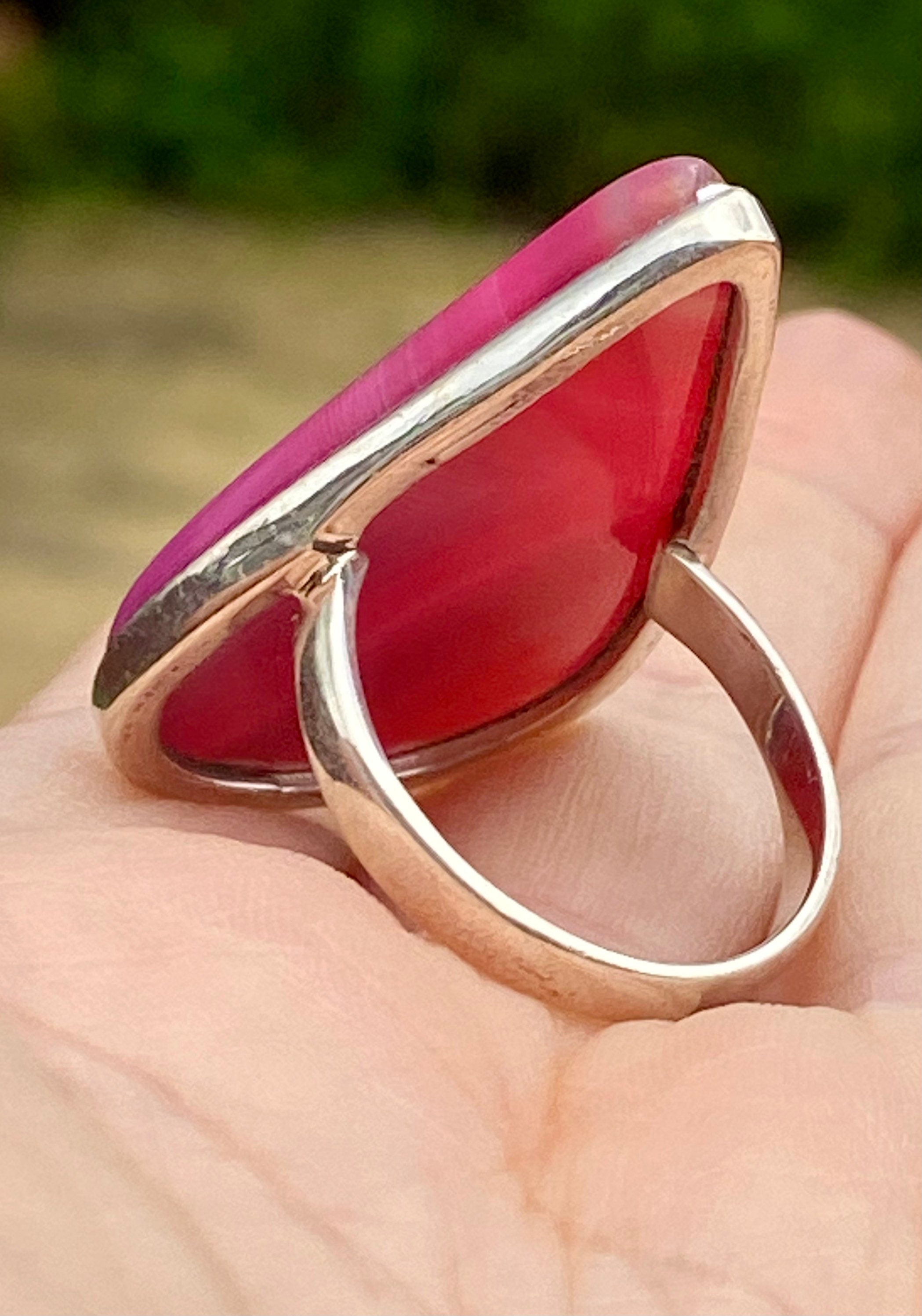 Pink Botswana Agate and Silver Ring Including the Chain (M09)