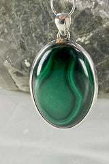 Natural Malachite and Silver Pendant Including the Chain (M0523)