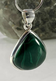 Natural Malachite and Silver Pendant Including the Chain (M0523)