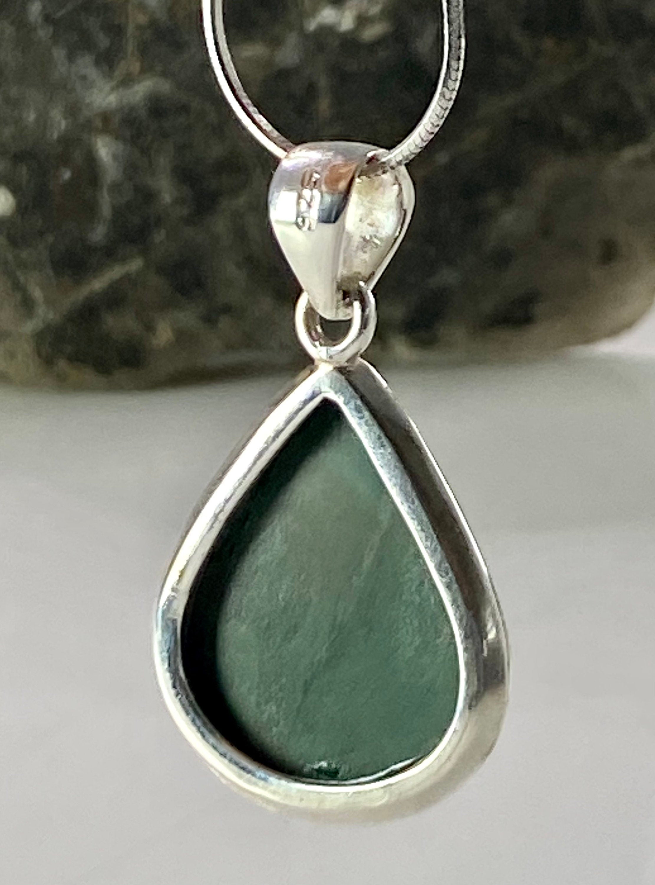 Natural Malachite and Silver Pendant Including the Chain (M0523)