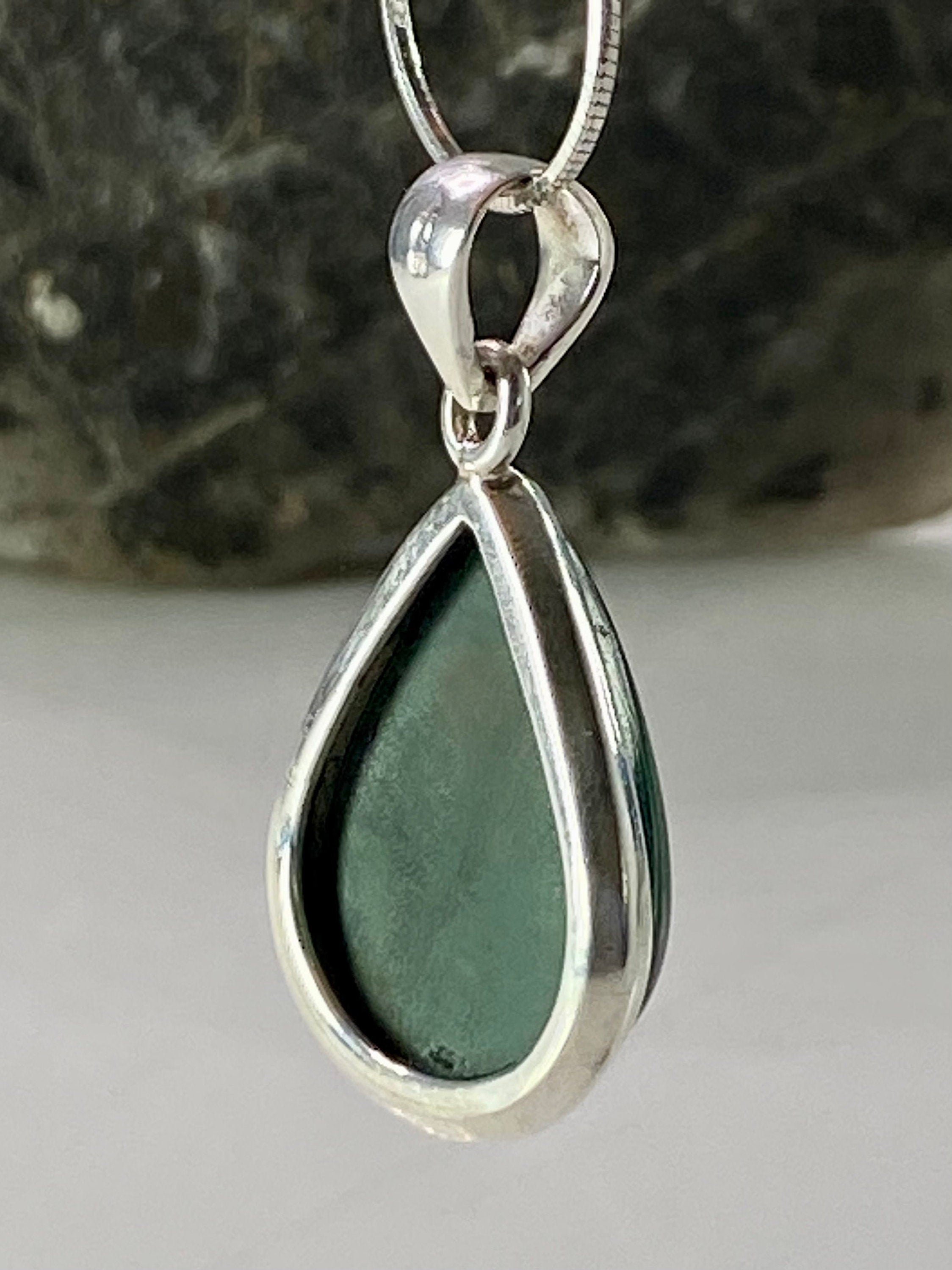 Natural Malachite and Silver Pendant Including the Chain (M0523)