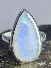 Blue Fire Moonstone and Sterling Silver Ring (M0523)