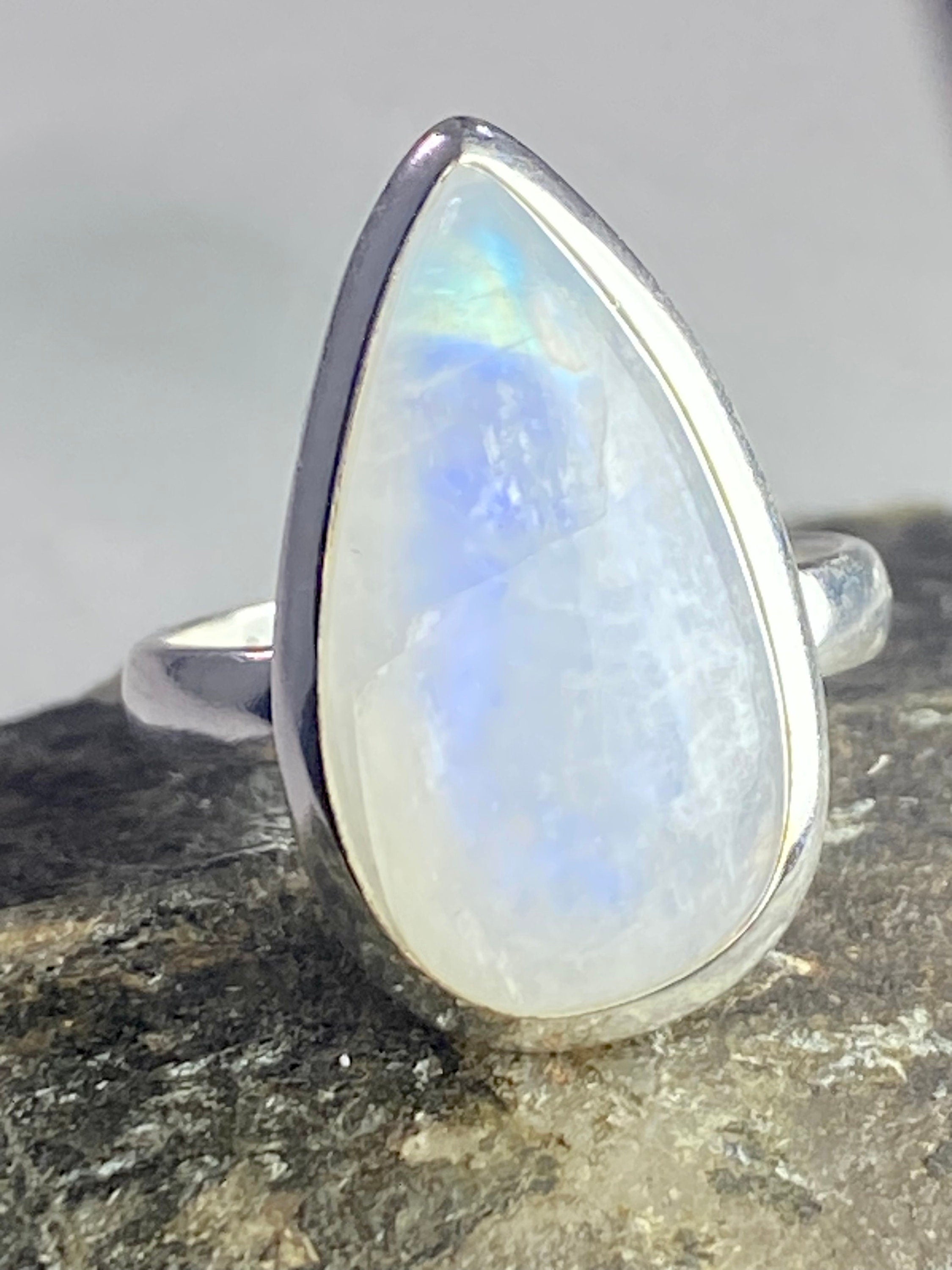 Blue Fire Moonstone and Sterling Silver Ring (M0523)