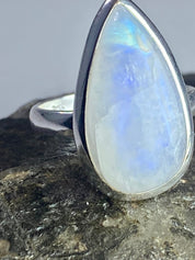 Blue Fire Moonstone and Sterling Silver Ring (M0523)