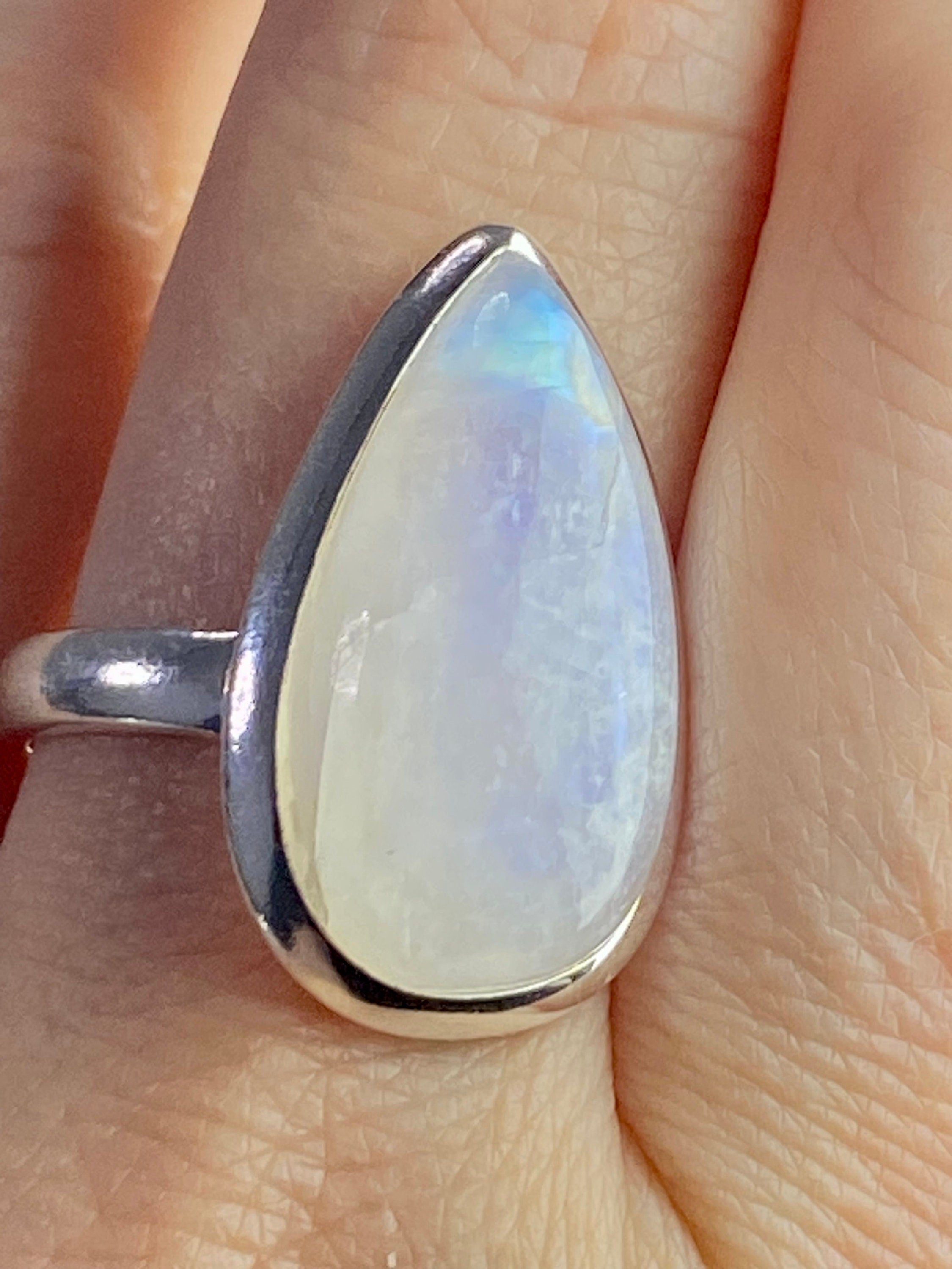 Blue Fire Moonstone and Sterling Silver Ring (M0523)