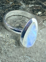 Blue Fire Moonstone and Sterling Silver Ring (M0523)