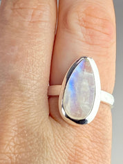 Blue Fire Moonstone and Sterling Silver Ring (M0523)