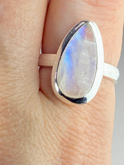 Blue Fire Moonstone and Sterling Silver Ring (M0523)